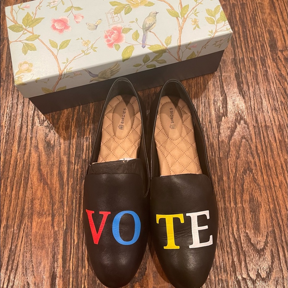 Birdies VOTE Black Leather Flats